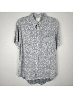 Billy Reid Button Down Shirt Short Sleeve Reversed Print Pale Green Size L